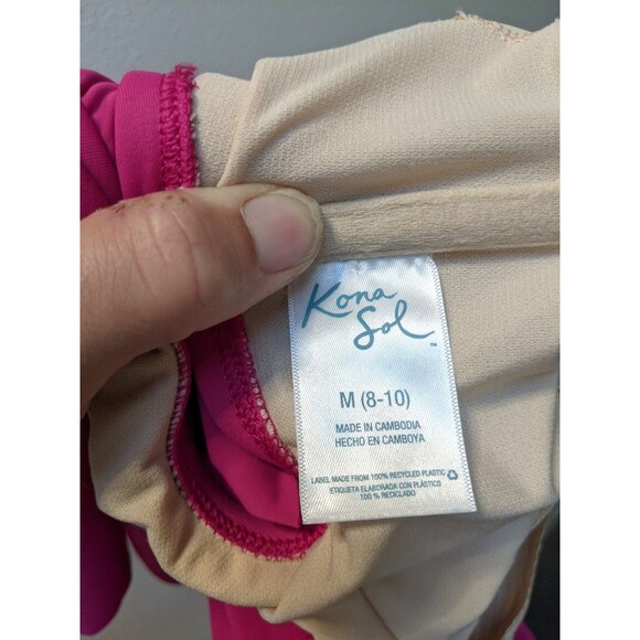 Kona Sol Women's One Piece Swimsuit Sz M One Shoulder Ruffle Pink Beach Resort - Picture 11 of 14